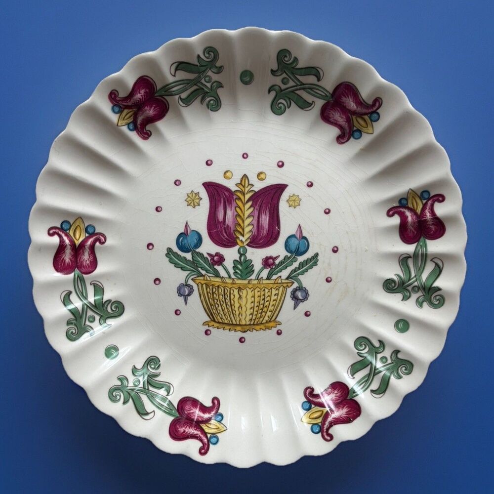 American Limoges Old Dutch Tulips Salad Dessert Bowl 8” Vintage China